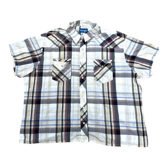 Wrangler Western Vintage Pearl Snap Plaid Shirt 2XL Short Sleeve Button Up - Picture 1 of 5